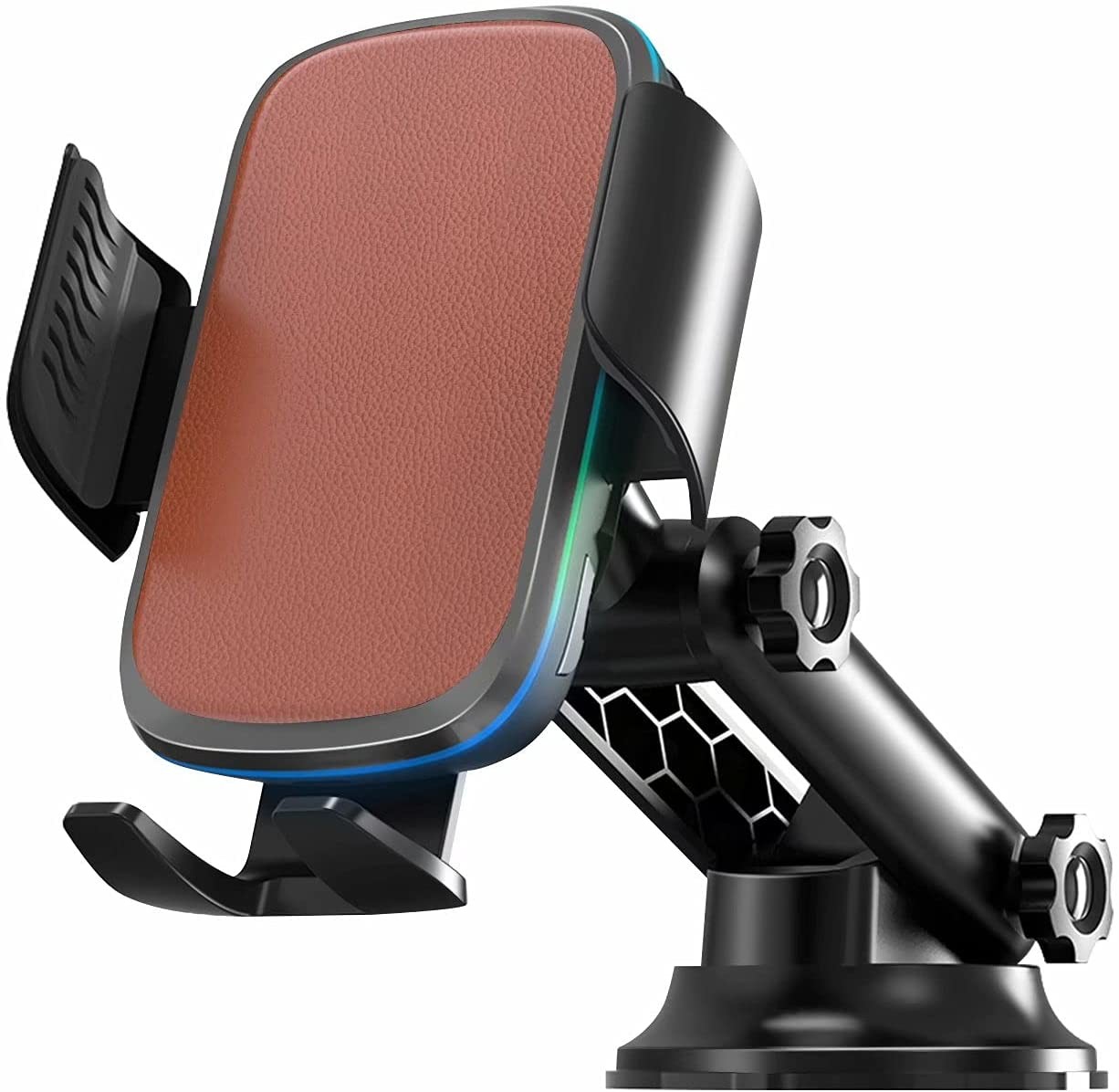 Leather Qi Wireless Car Charger Auto Clamping Mount 15W For Iphone 13