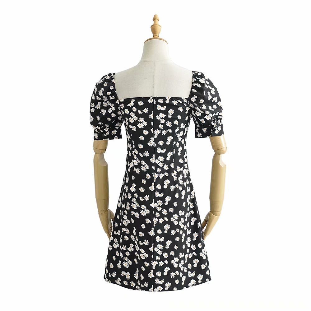 Sweet Black And White Daisy Flower Ladies Vacation Dresses