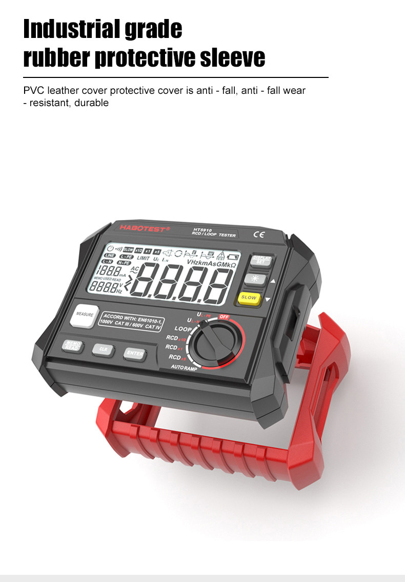 HT5910 Leakage Switch Tester LCD Digital Resistance Meter RCD/Loop Tester 1000 Data Storage Voltmeter Megohmmeter