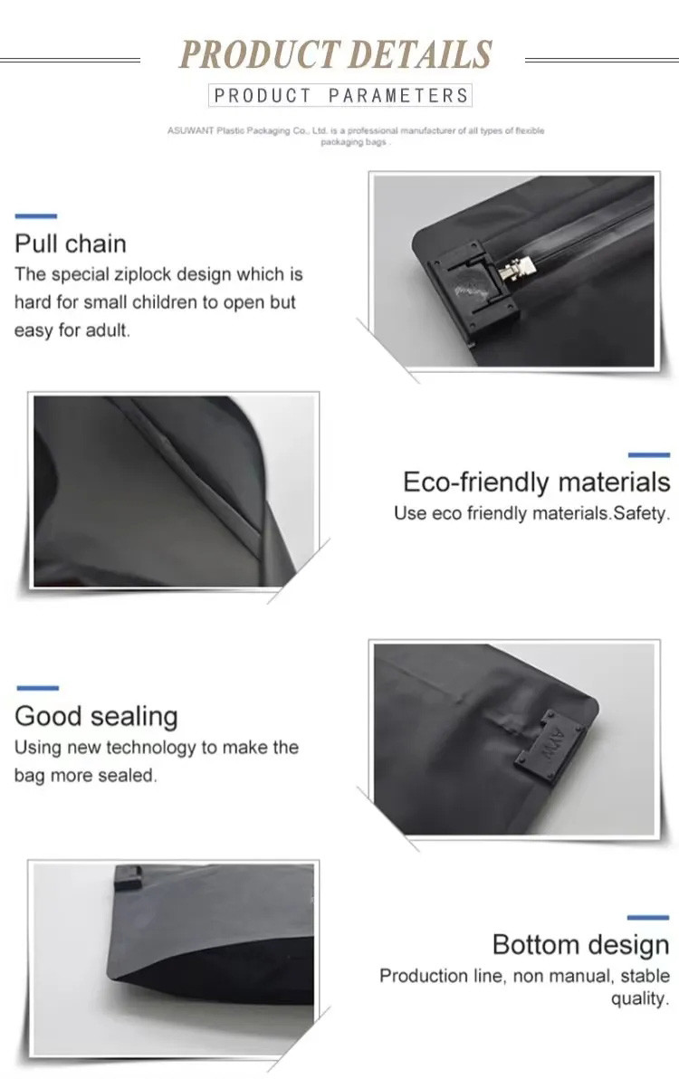 Polyethylene Aluminum Mylar Exit Plastic Zipper Packaging Pouch Child Resistant