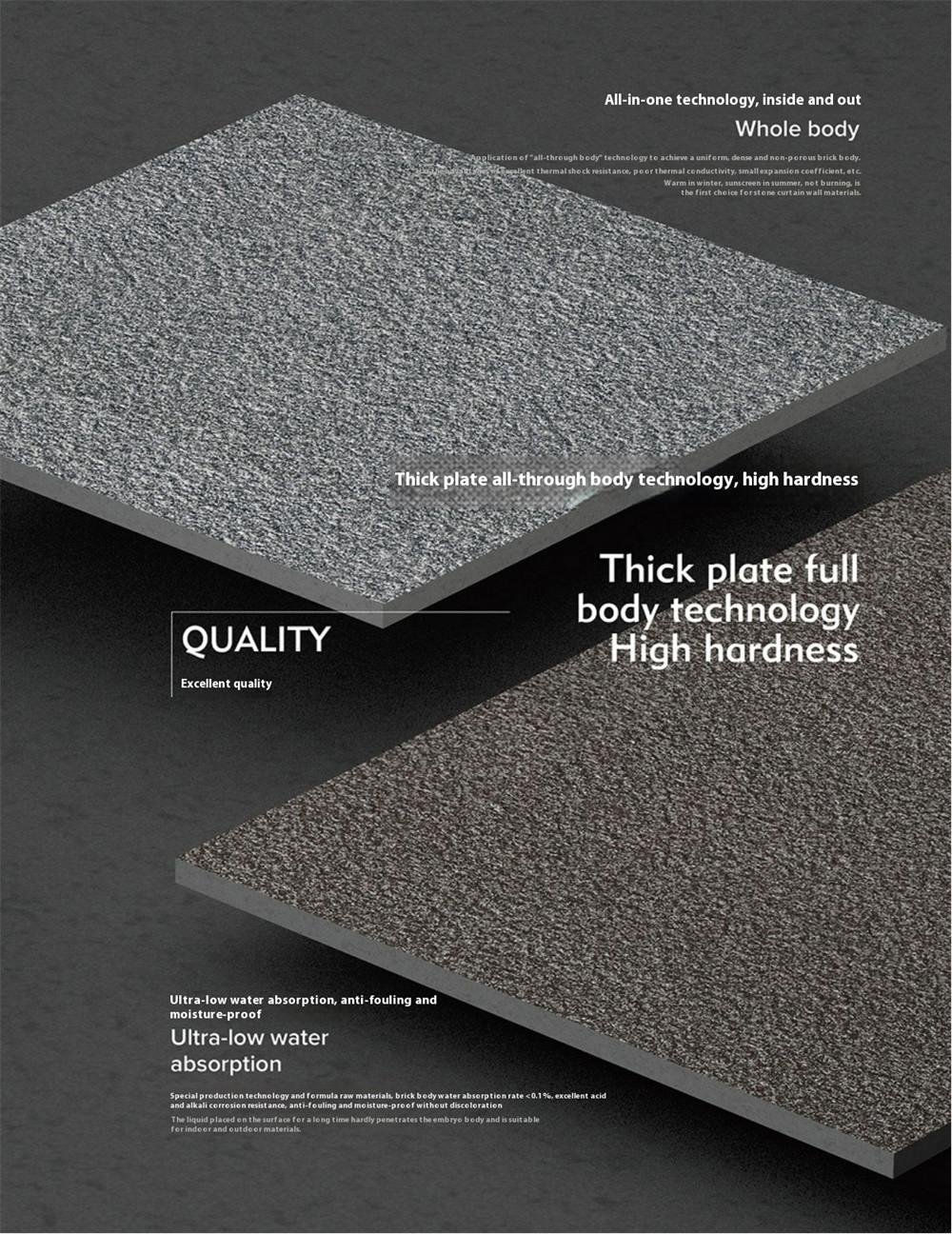 Black 1200x600x18mm Smooth Surface Full Body Floor Paving Tile Around Swimming Pool