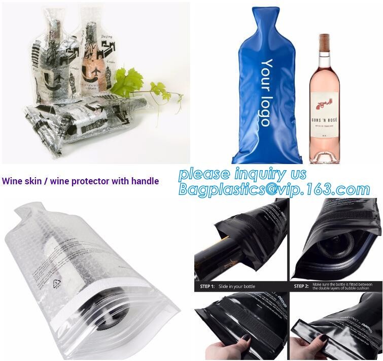Zip lockk bottom leakproof reusable wine bottle protector 3 pack bubble travel protective bag,USA Amazon WineSkin Protecto