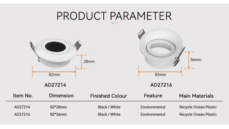 Recycling Ocean Downlight Frames Plastic Tilted Angle Downlight Enclosure Hole 68mm