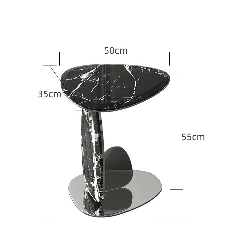 Smooth Surface Oval Black Marble Top Sofa Table Height 55cm