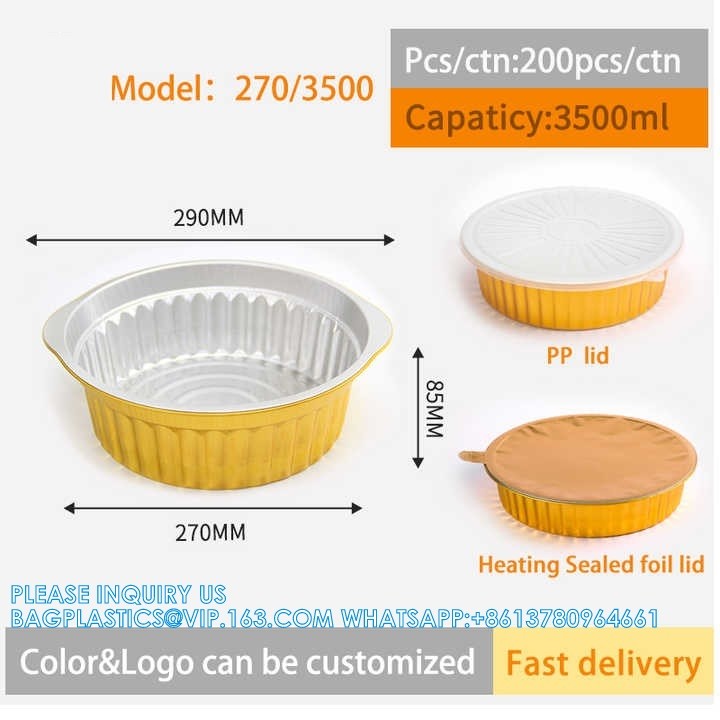 250mm Diameter 2500ml Heatable food pack Preservation Lunch Box Recyclable Takeaway Aluminum Foil Food Container