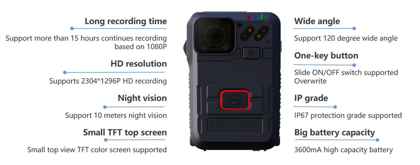 Law Enforcement 128GB WIFI Body Camera Infrared 10M Wide Angle 120 Degree