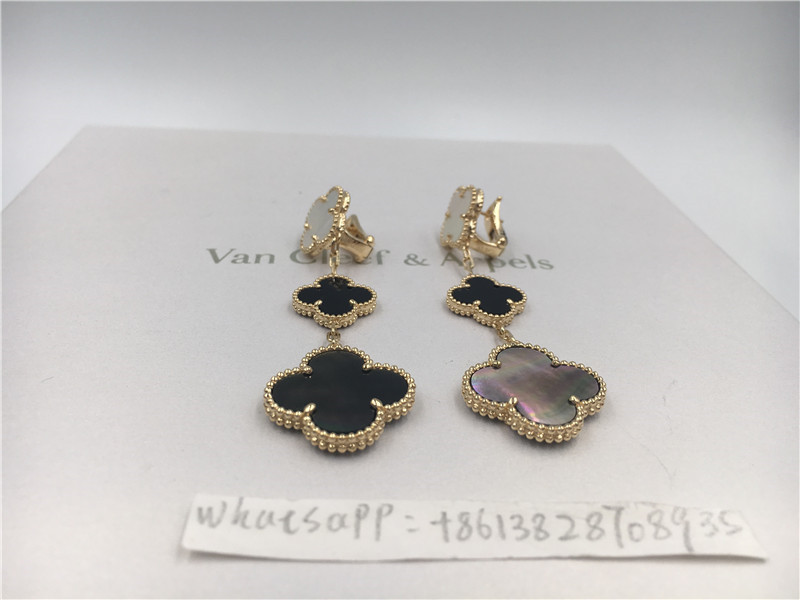 Van Cleef Arpels Magic Alhambra earrings 18k yellow gold with white and gray mother-of-pearl