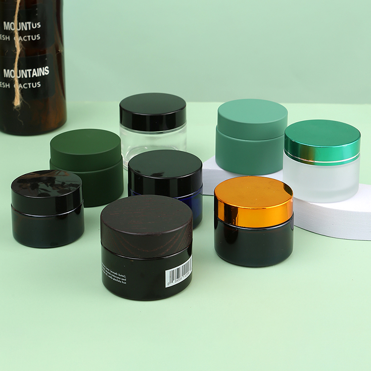 Sloping Shoulders 15g 20g 30g 50g 100g Amber Black Matte Glass Cream Jar with Glossy Black Cap Samples Process 2-3 days