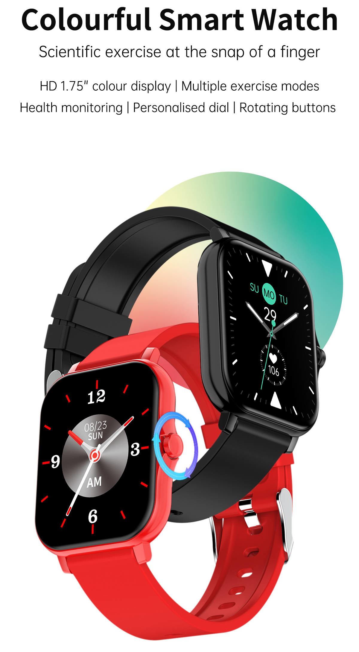 1.75 Inch Smart Bracelet Watch Large Dispaly IP67 Waterproof Exercise Tracking For Men