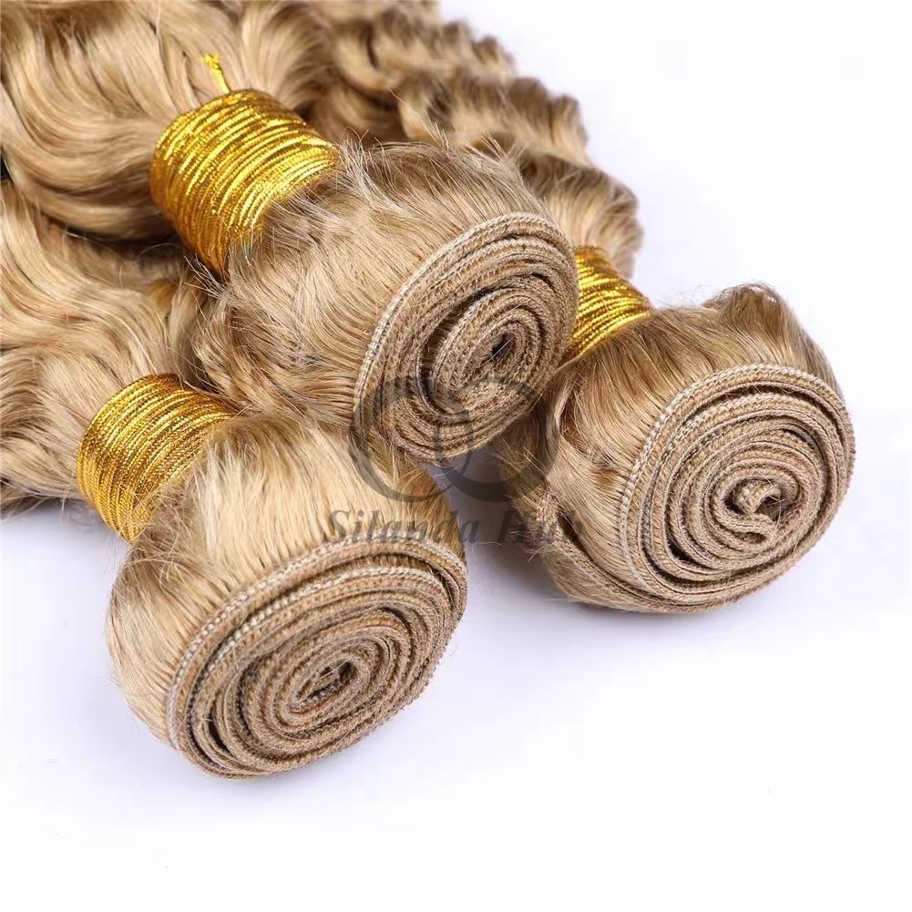 #27 Honey Blonde Deep Wave Remy Human Hair Bundles Sew In Weave Bundles Brazilian Bundle Deals