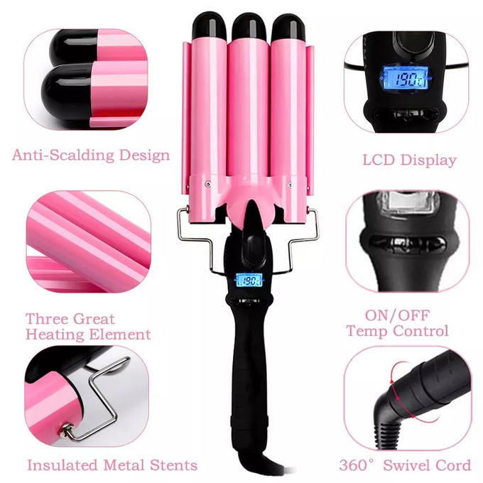 3 Barrel Temperature Adjustable Electric Hair Curler Hair Waver Curling Iron Ceramic Tourmaline