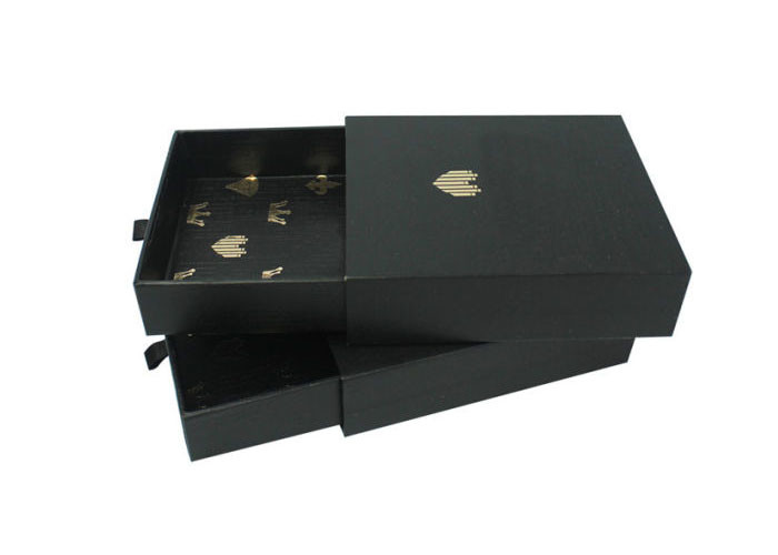 Drawer Type Custom Printed Gift Boxes Black Color Gloss / Matte Lamination