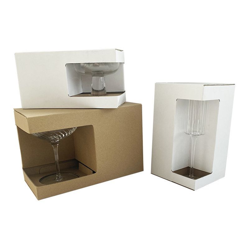 Customized Printing Kraft Paper Brown White Packaging Fashion Packing Cardboard Corrugated Display Case Gift Carton Box for Champagne Glass Mug
