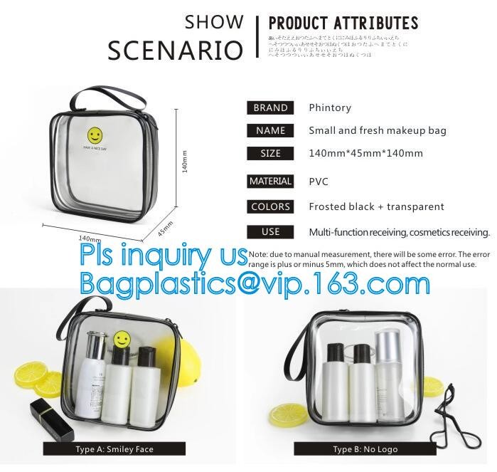 Bulk ladies travel pvc clear promotion make up bag, Toilet Towel Packaging Custom Clear Plastic PVC Travel Cosmetic Bag