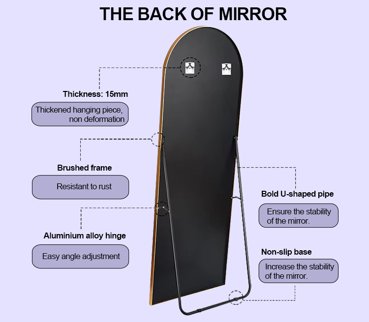 Best Modern Stylish Aluninium Alloy Frame Standing Floor Mirror for Bedroom Decoration