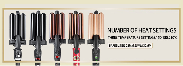 Home Use Three Barrel Titanium Big Wave Curler Automatic LED Hair Waver
