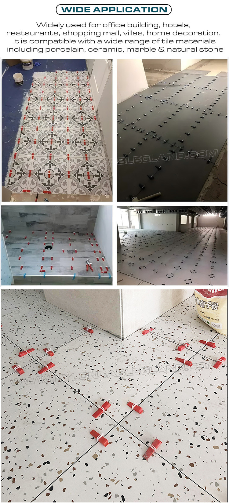 Plastic Tile Leveling System White Tile Leveling Spacer Clip 1.5mm (1/16") with Plier & Wedge, 500 pcs/bag, fit for 3-12mm Thick Tiles