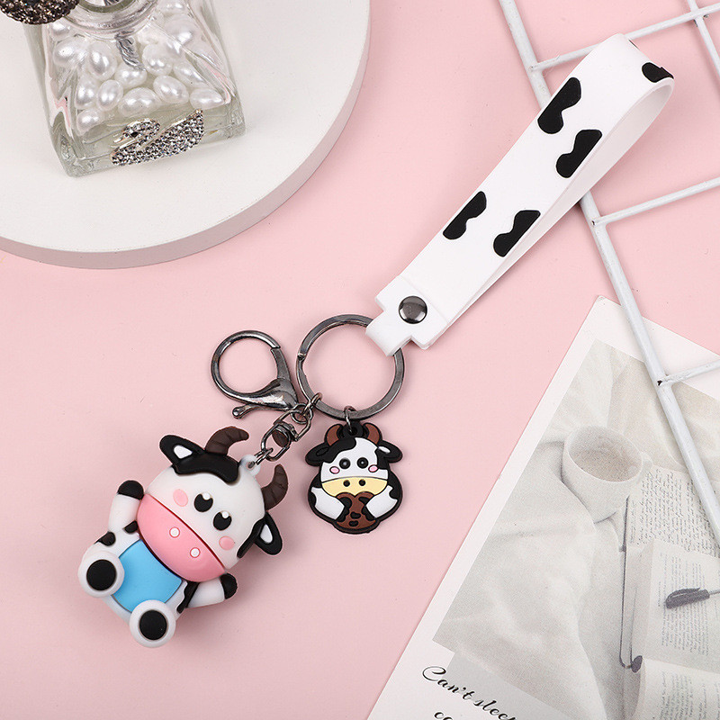 Personalized 3D Silicone Cow Animal Keyrings Pendant Keychain for Purse and Backpack