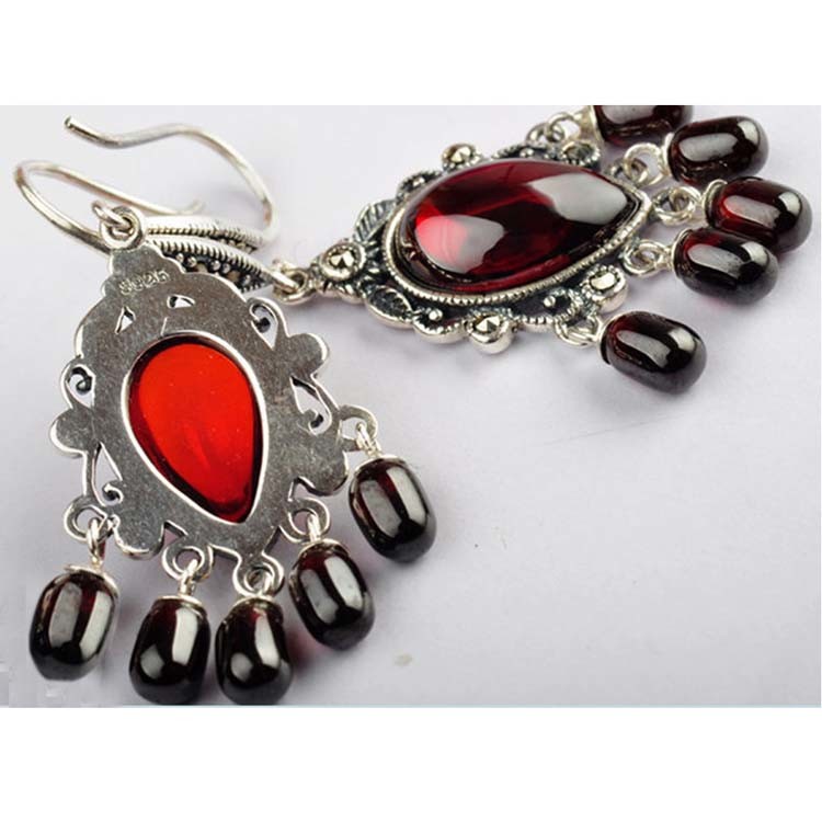 Vintage 925 Silver Created Garnet Tassels Dangle Earrings (E017283W)