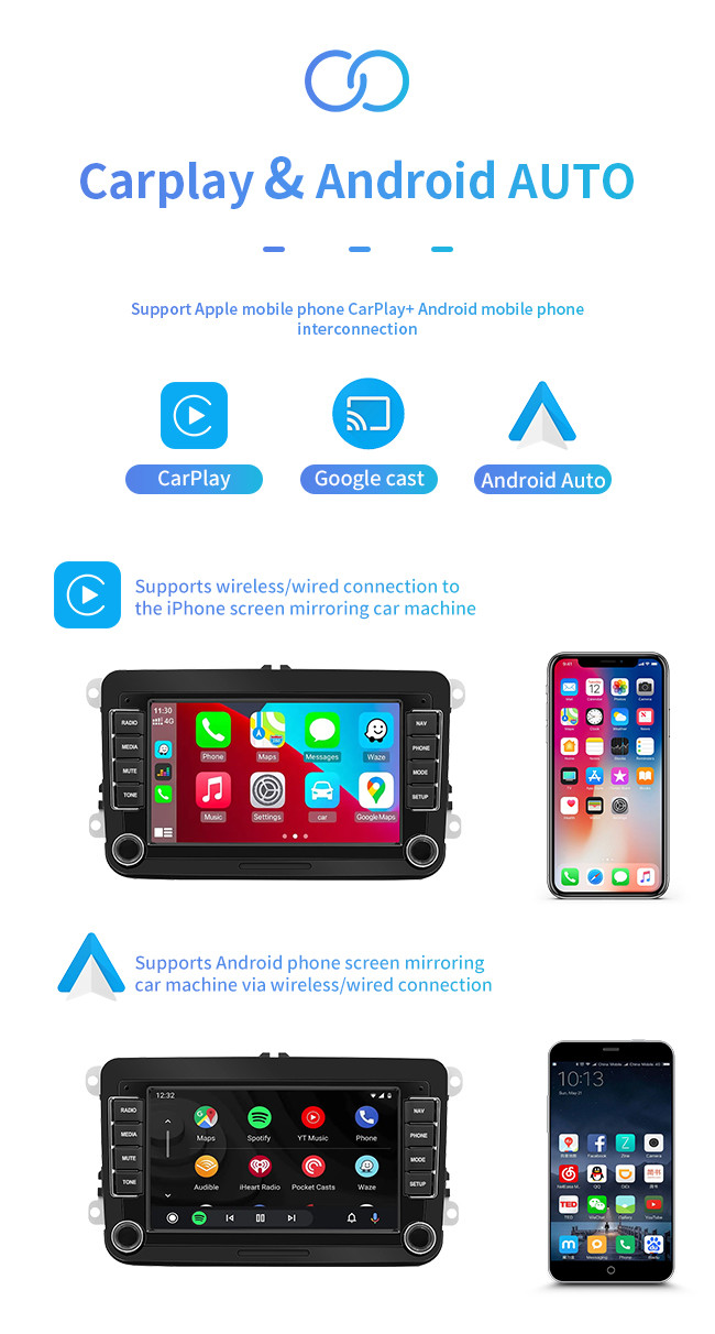 VW 7 Inch Universal GPS Navigation Android Auto 1080P Video Carplay