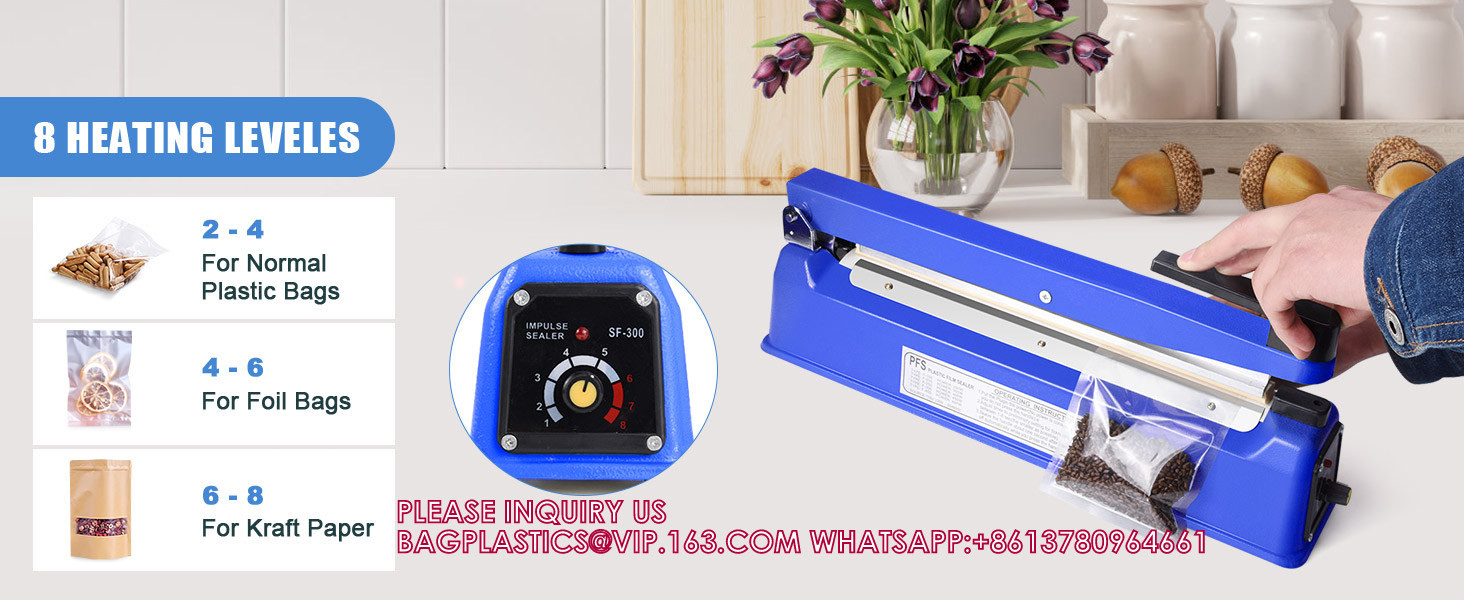 16 Inch Impulse Bag Sealer, Manual Poly Bag Sealing Machine W/Adjustable Timer Electric Heat Seal Closer