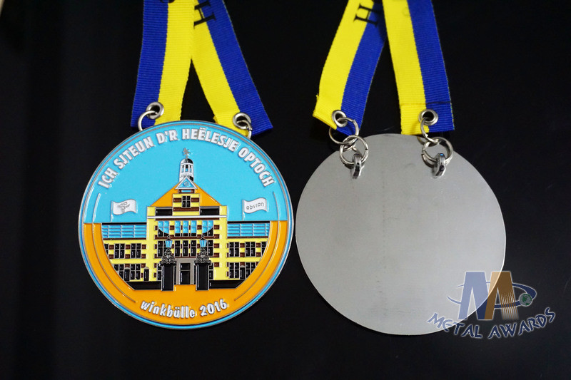 Full Soft Enamel Circle Shape Metal Award Carnival Medals With Two Ribbon Loop