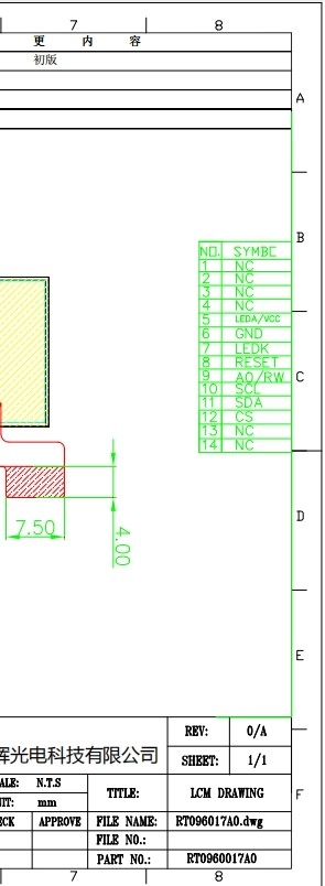 128X64 Transmissive TFT PMOLED Display Screen LCD Module RT096017A