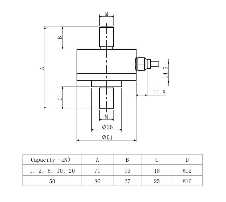 Stainless Steel Tension Compression Force Sensor 1-50 Kn Load Cell 700 Ohm