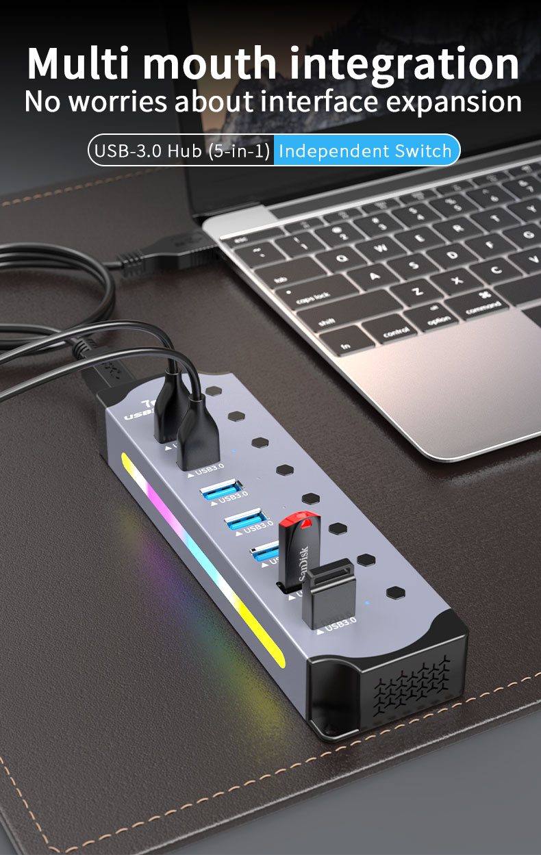 Customized Logo Accepted Speed USB 3.0 Hub with 7 Ports and Aluminum Alloy Design