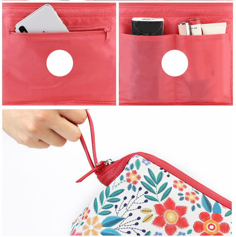 Vintage Floral Printed 220mm Length PU Cosmetic Bag