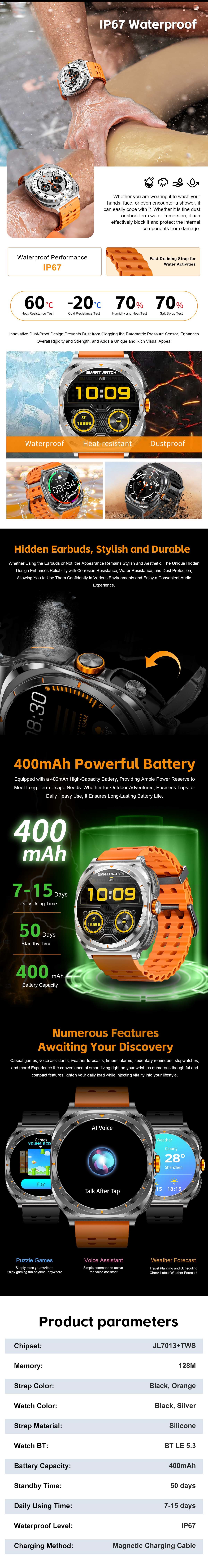 GT98 TWS 2 In 1 Earbuds And Smartwatch Headset BT Call with Heart Rate Play Music