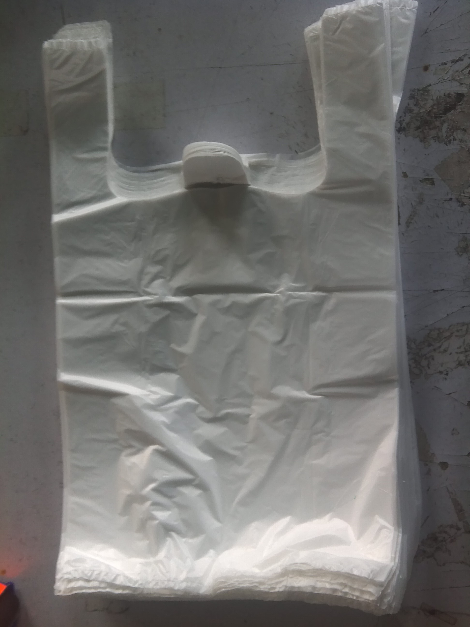 300+160*525mm 15mic White Unprinted Plastic T-Shirt Bag - 1000/Case , HDPE Material