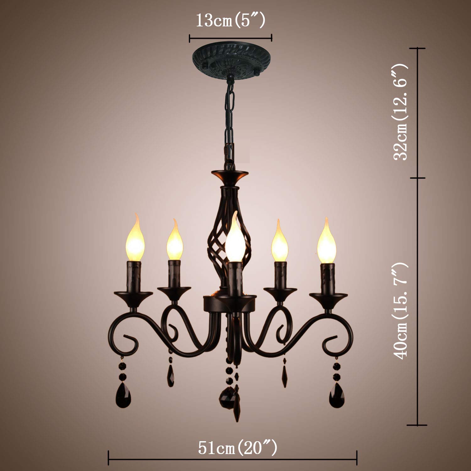 LED Metal Chandeliers 5 Lights Black Crystal Candle Chandelier Industrial Chandelier(WH-CI-134)