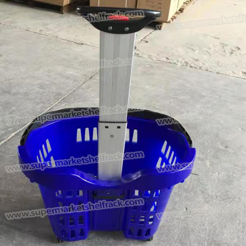 Aluminum Alloy 50LTR 530MM Market Grocery Basket With Wheels Pickup