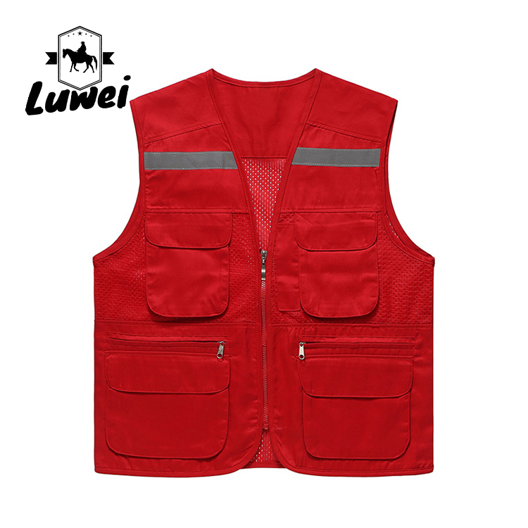 Custom Logo Thin Multiple-pockets Waistcoats Utility Reflectives Strip Road Volunteer Work Clothes Reflective Safety Vest