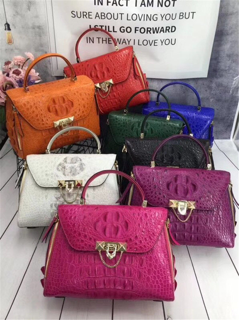 Exotic Genuine Crocodile Skin Woman Orange Purse Authentic Alligator Leather Lady Handbag Female Crossbody Shoulder Bag
