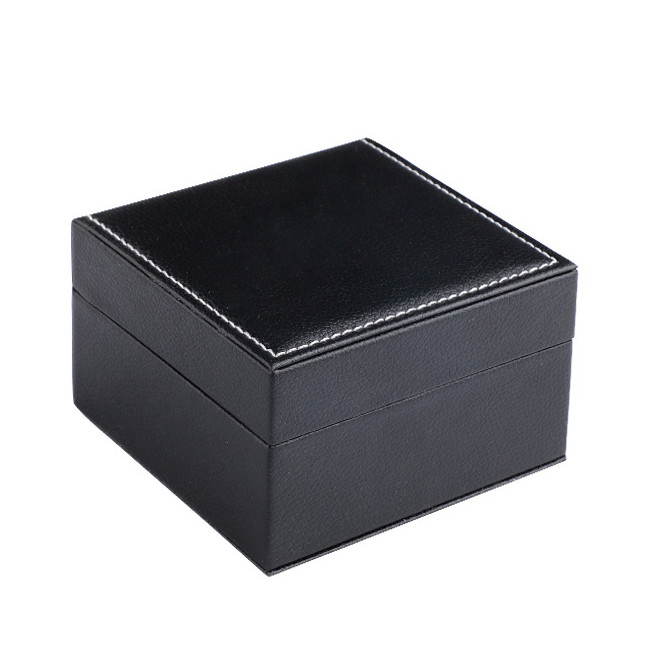 Black Leather Watch Boxes Hard Cardboard Gift Boxes 120x110x73mm Customized Logo