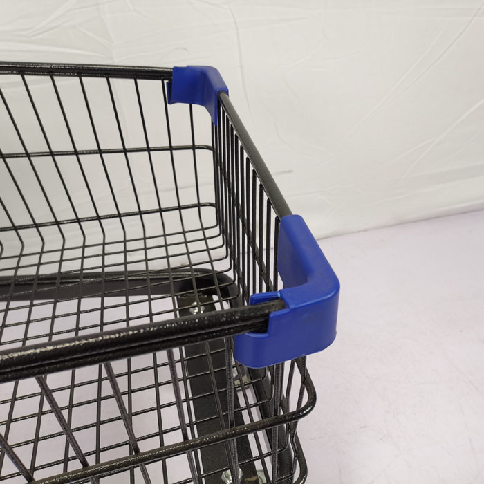 Black Powder Coating Shopping Basket Trolley Two Layer Grocery Store Cart