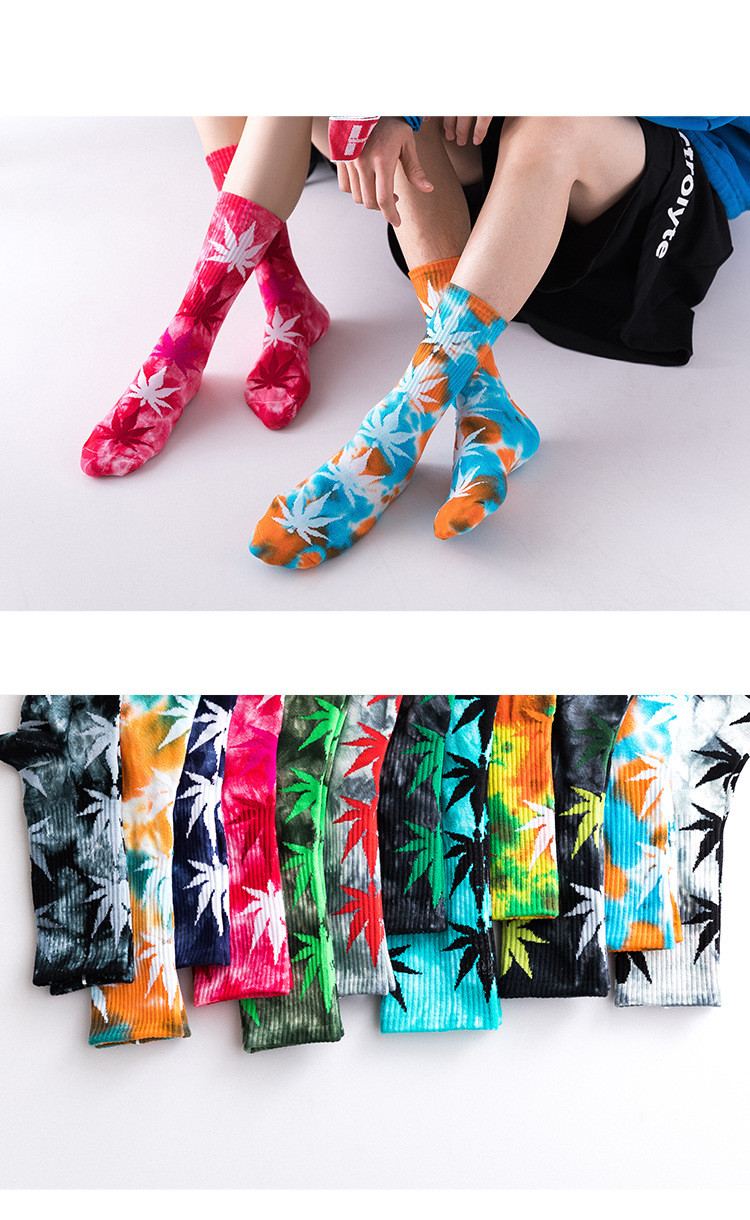 Tie Dye Maple Leaf Tide Socks High Ankle Spring And Summer