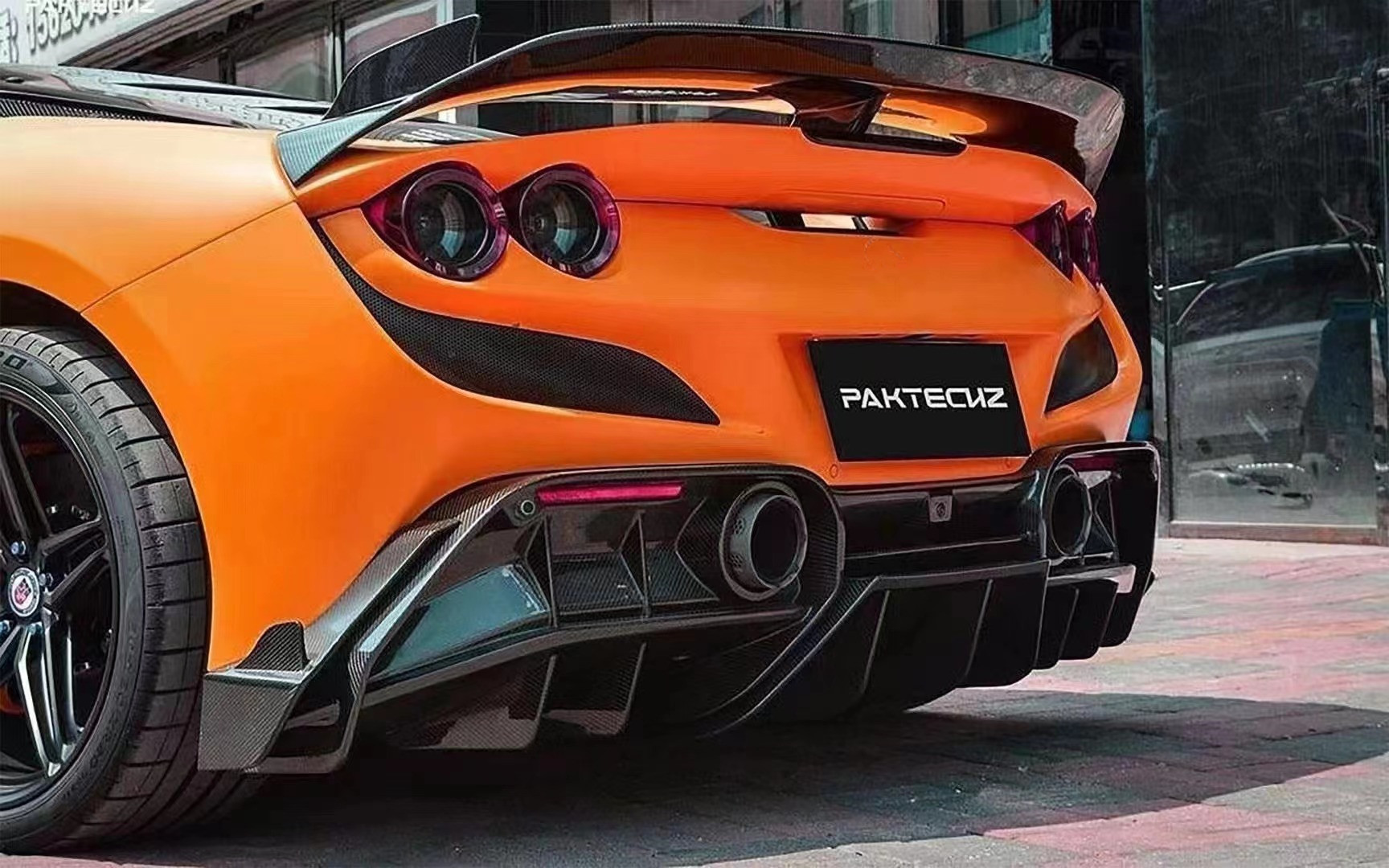 Paktechz Style Carbon Fiber Kit for Ferrari F8 Carbon Fiber Body Kit Front Shovel Rear Diffuser Spoiler