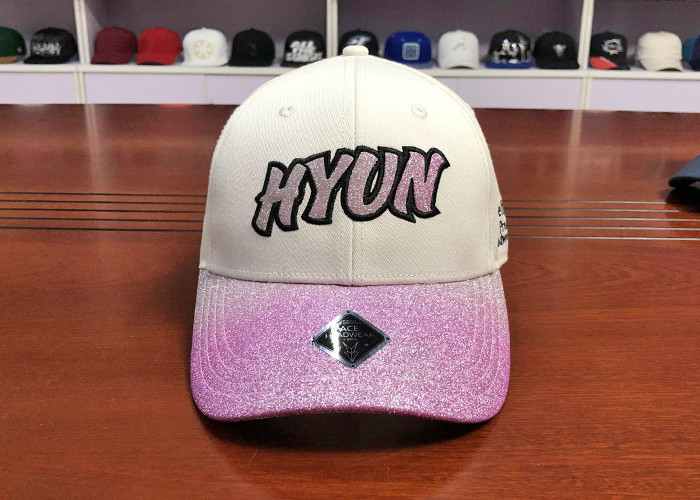 ACE Unisex Adjustable Custom 6 panels Glitter Cloth Embroidery Patch Baseball Curve Bill Cap
