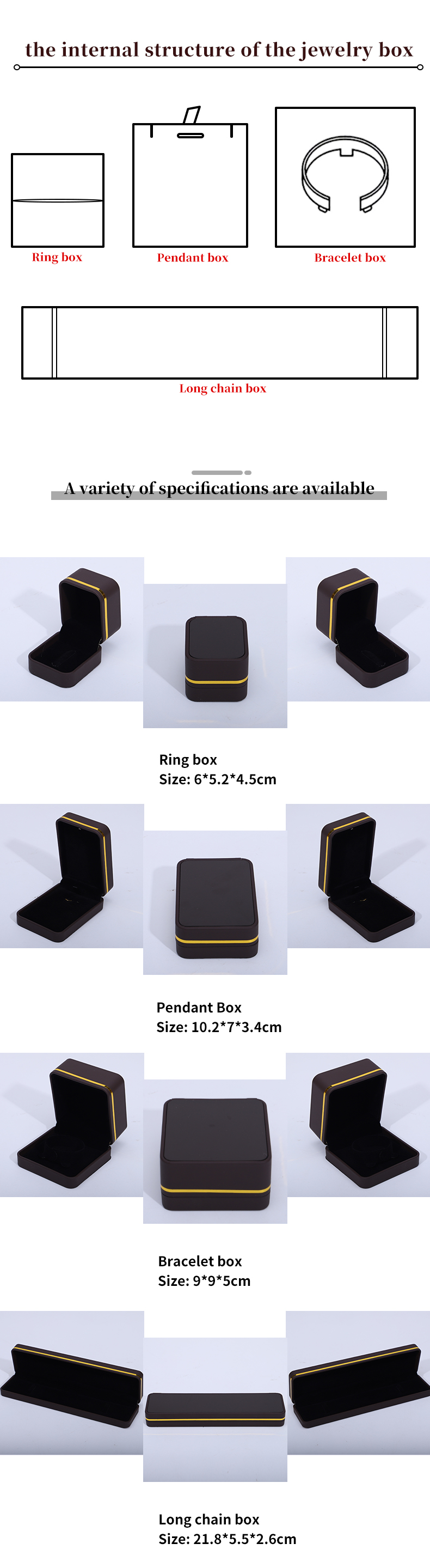 Han Hong Rectangle Jewelry Box with LED Light and Velvet Lining Luxury Accessories