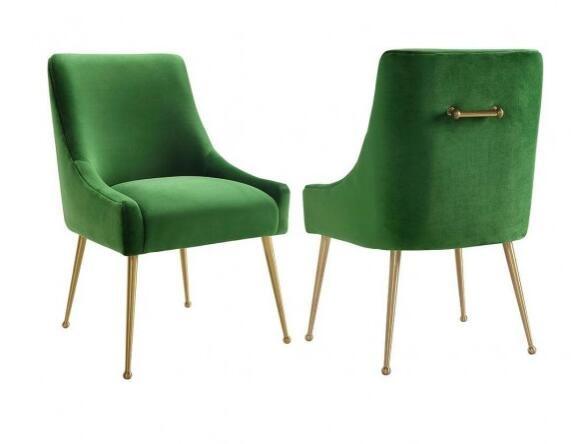 Quality Restaurant Wedding Dining Chairs Emerald Green Velvet Fabric Metal Designer for sale