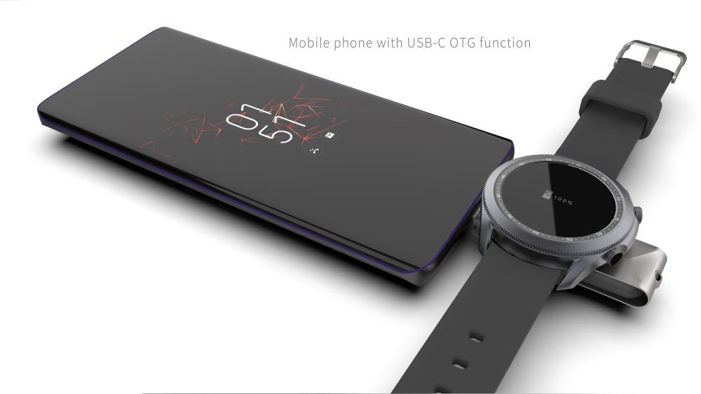 Black Samsung Watch Wireless Charger with USB Type C And Type A Input plug