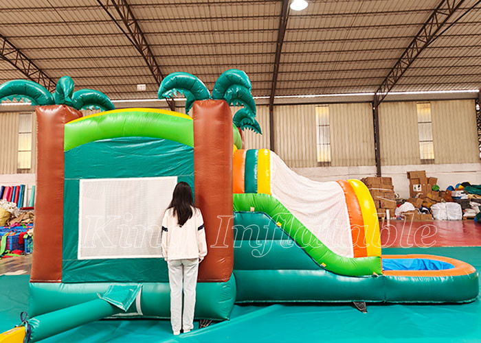 Tropical Jungle Theme Bounce House Kids Jumping Bouncy Castle Inflatable Bouncer Combo With Pool Water Slide
