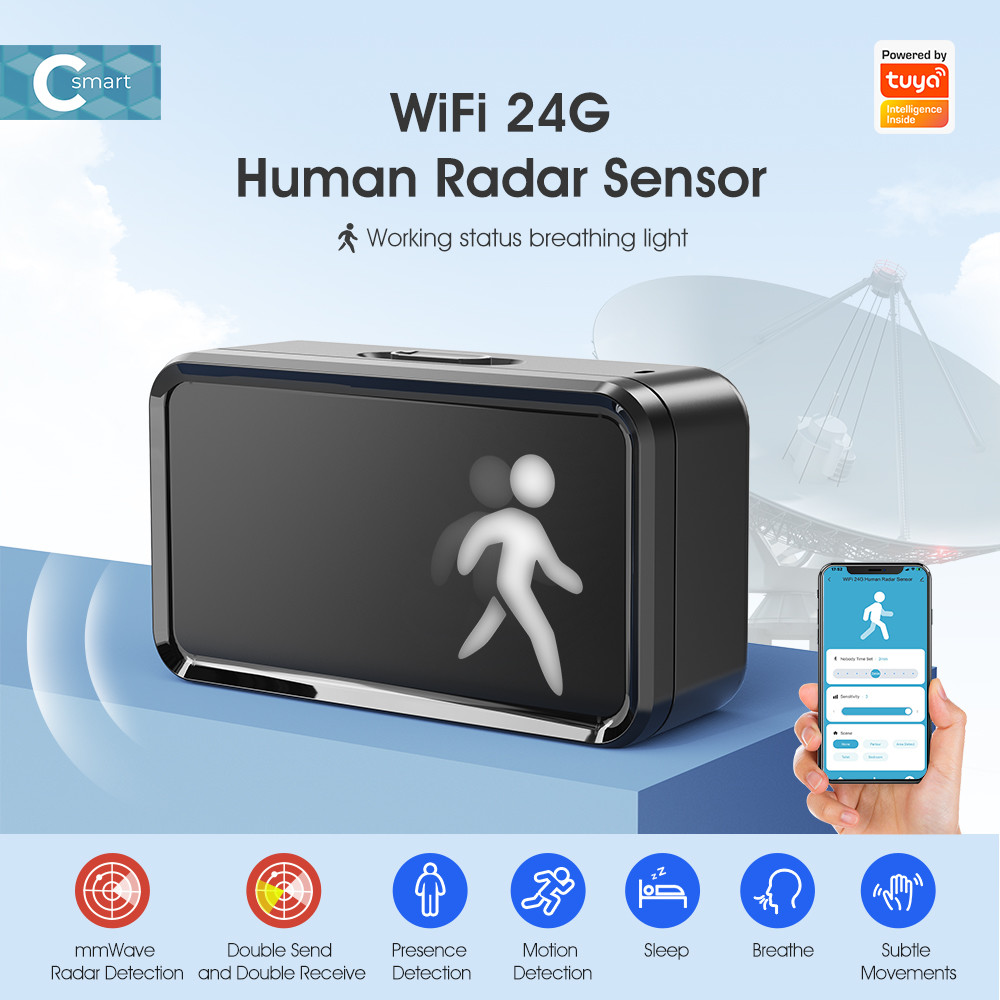 WiFi Human Presence Sensor 24GHz with Tuya App Control, Breathing Light Design, Millimeter Wave Motion Detection, and Enhanced Smart Home Integration
