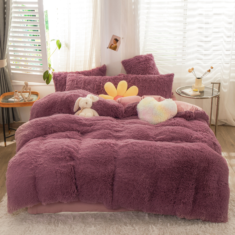 European and American Style Solid Color Thickened Warm Mink Velvet Duvet Bedding Set