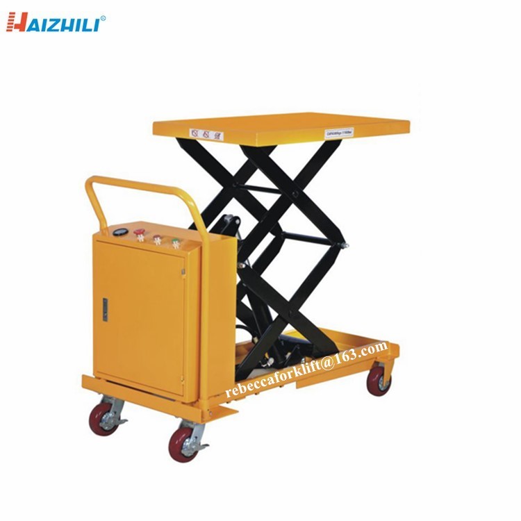 Factory direct sell portable 350kg electric scissors lift table cart with 1500mm lifting height