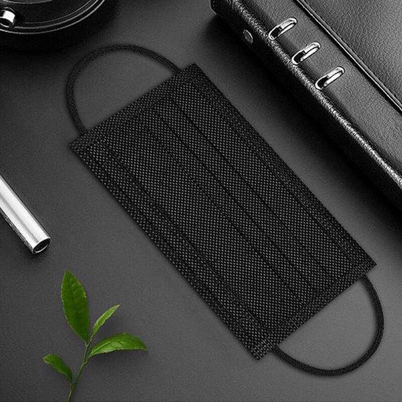 All black disposable face mask with 3 layers hood with elastic ear hook 3 layer face mask