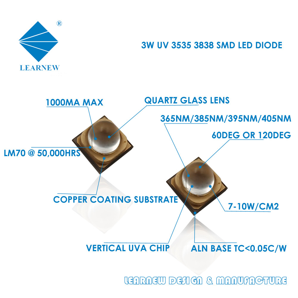UV High Quality LED Light Chip 3w 5w 395nm 405nm With Quartz Lens